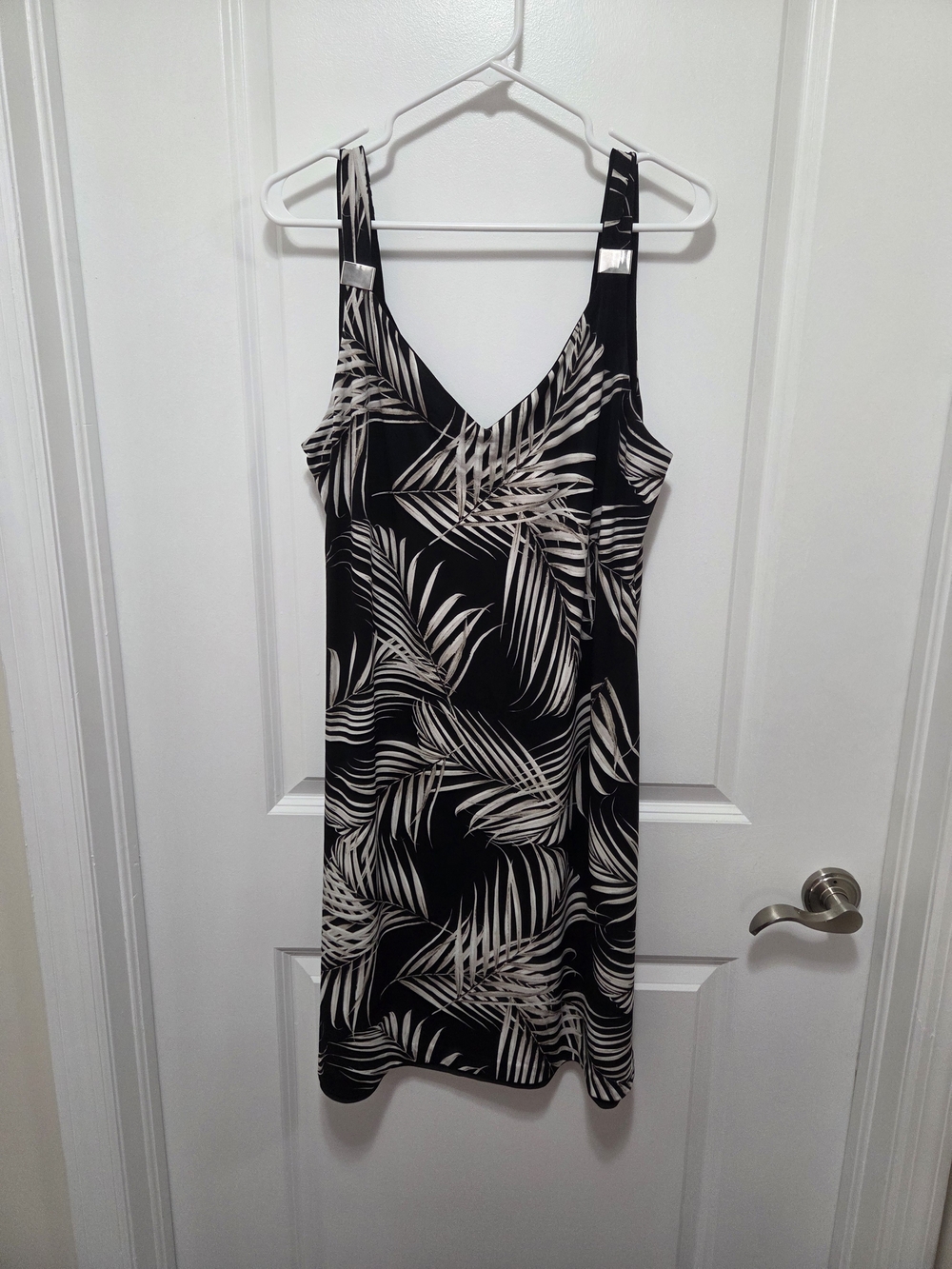 White House Black Market Black and Cream Palm-Print Slip Dress